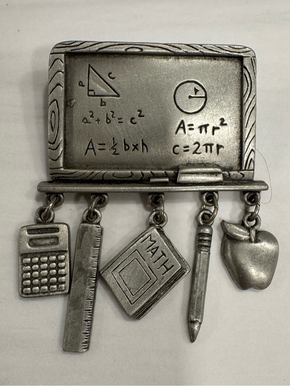 Vintage JJ Jonette Jewelry Pewter Math Teacher Pin Brooch